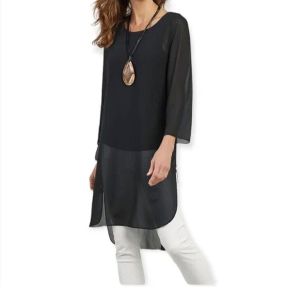Soft Surroundings Hi-Low Tunic Blouse Sheer Black Flowy Lagenlook Boho Goth